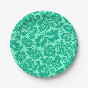 Assiettes En Carton William Morris damassé floral, turquoise et aqua