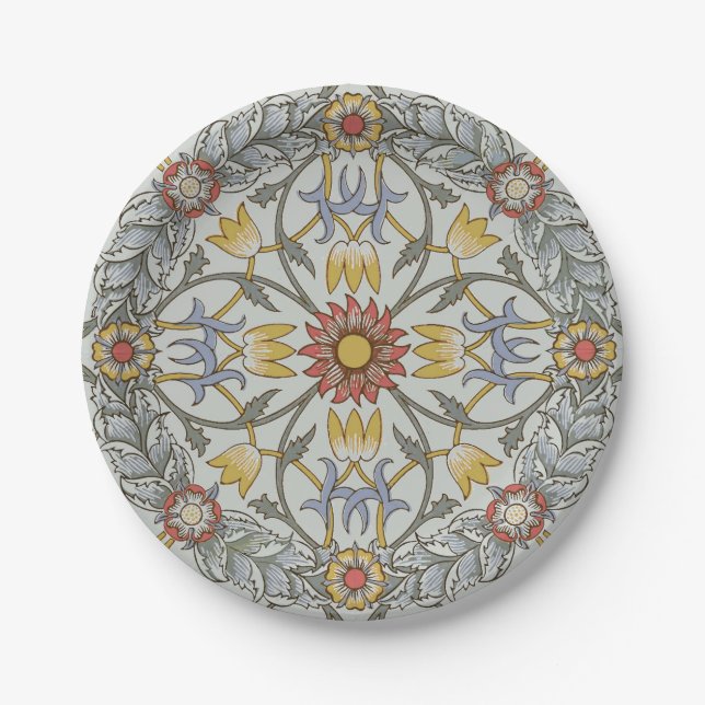 Assiettes En Carton William Morris Floral Circle Flower Illustration (Devant)