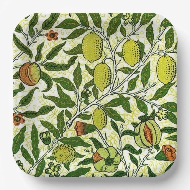 Assiettes En Carton William Morris Fruit exotique, Citron jaune (Recto)