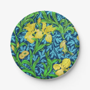 Assiettes En Carton William Morris Irises, jaune et bleu de cobalt
