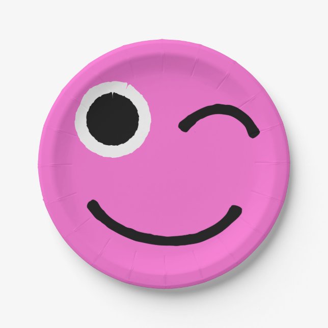 Assiettes En Carton Winky Visage rose Flirty Winking Emoticon Emojii (Devant)