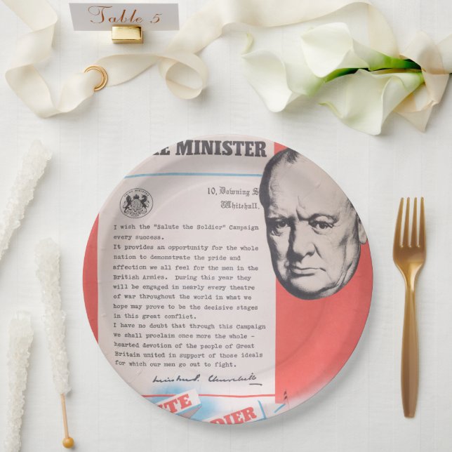 Assiettes En Carton Winston Churchill, Reprint of British 2ÈME GUERRE  (Mariage)