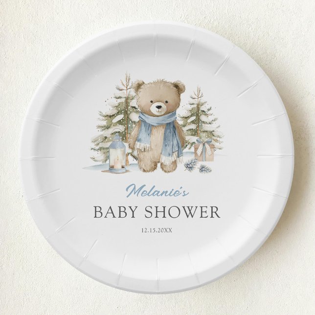 Assiettes En Carton Winter Bear Watercolor Baby Shower (Créateur téléchargé)