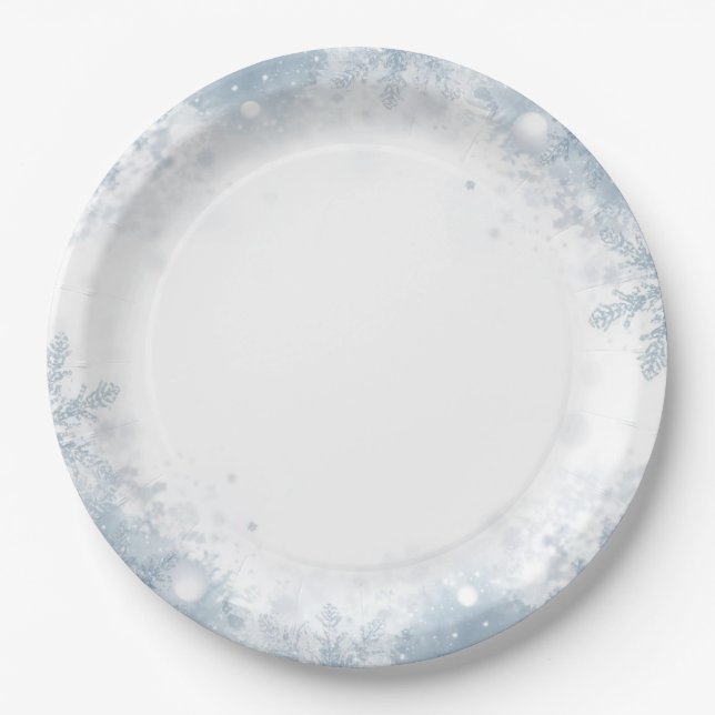 Assiettes En Carton Winter Birthday Paper Plates Elegant Snowflakes (Devant)