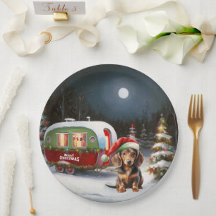 Assiettes En Carton Winter Dachshund Caravan Christmas Adventure
