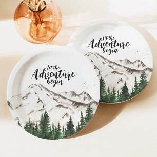 Assiettes En Carton Winter Forest Mountains Baby shower d'aventure