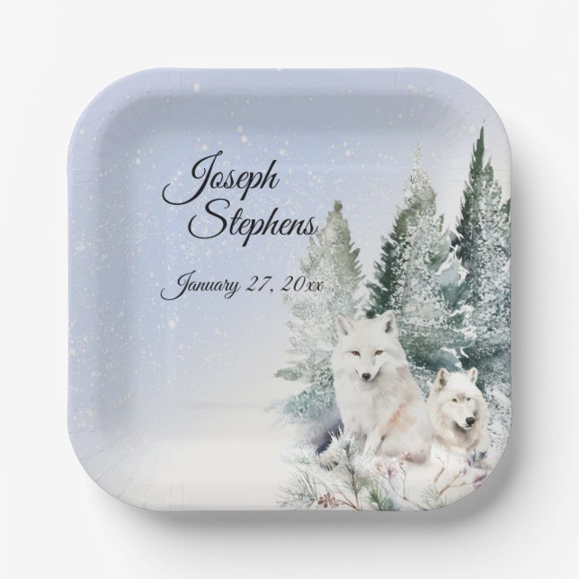 Assiettes En Carton Winter Forest Watercolor Paper Plate (Recto)