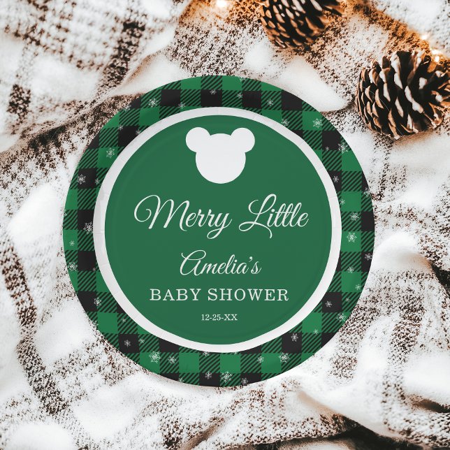 Assiettes En Carton Winter Green Plaid Merry Little Baby Shower (Créateur téléchargé)