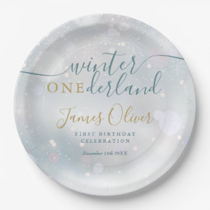 Assiettes En Carton Winter Onederland 1er Anniversaire Bleu Et Or