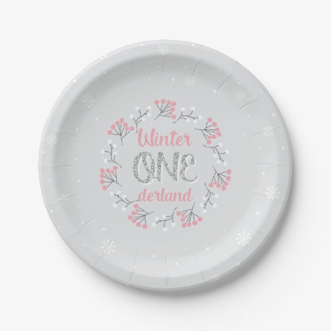 Assiettes En Carton Winter Onederland 1er Anniversaire Plaques papier  (Devant)