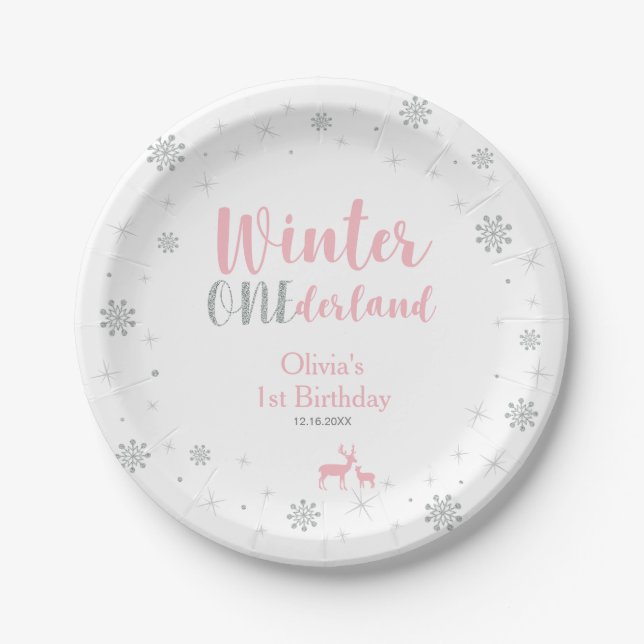 Assiettes En Carton Winter Onederland 1er Anniversaire Plaques papier  (Devant)