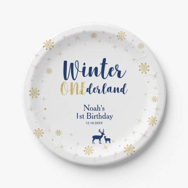 Assiettes En Carton Winter Onederland 1er Anniversaire Plaques papier  (Devant)