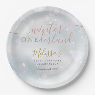 Assiettes En Carton Winter Onederland 1er Anniversaire Rose Et Or