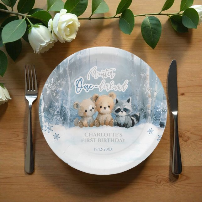 Assiettes En Carton Winter Onederland Bear Blue First Birthday Party (Créateur téléchargé)