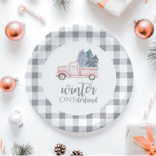 Assiettes En Carton Winter Onederland Premier anniversaire camion rose