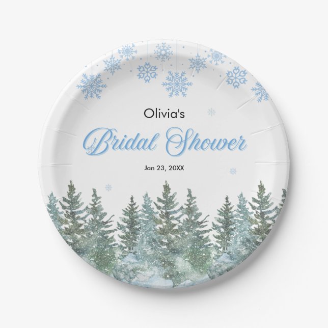 Assiettes En Carton Winter Pine Trees Snowflakes Bridal Shower (Devant)