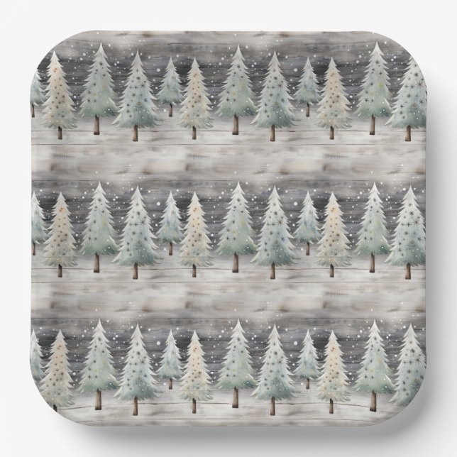 Assiettes En Carton Winter Pines & Holiday Sentiments (Recto)