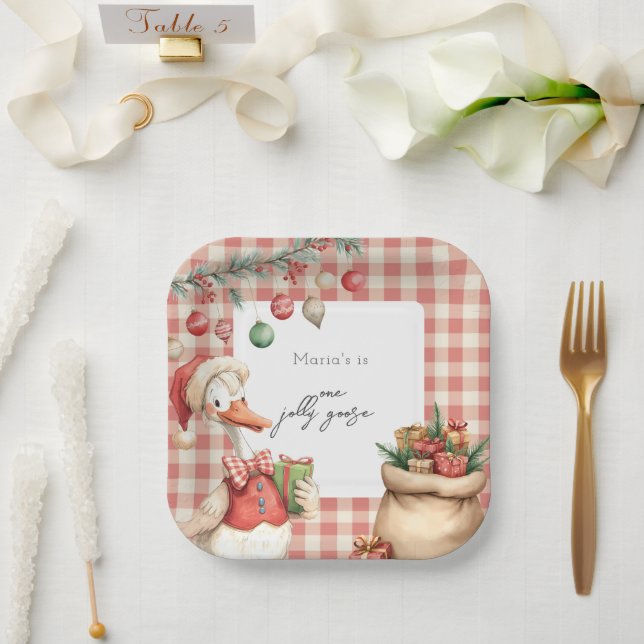 Assiettes En Carton Winter Red Christmas Silly Goose  1st birthday (Mariage)