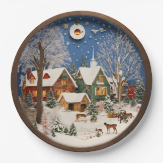 Assiettes En Carton "Winter Village 3D Wall Art"