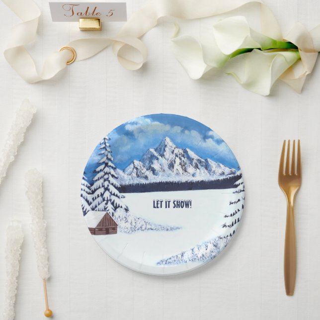 Assiettes En Carton Winter Wonder Scène Plaques de papier rond (Mariage)