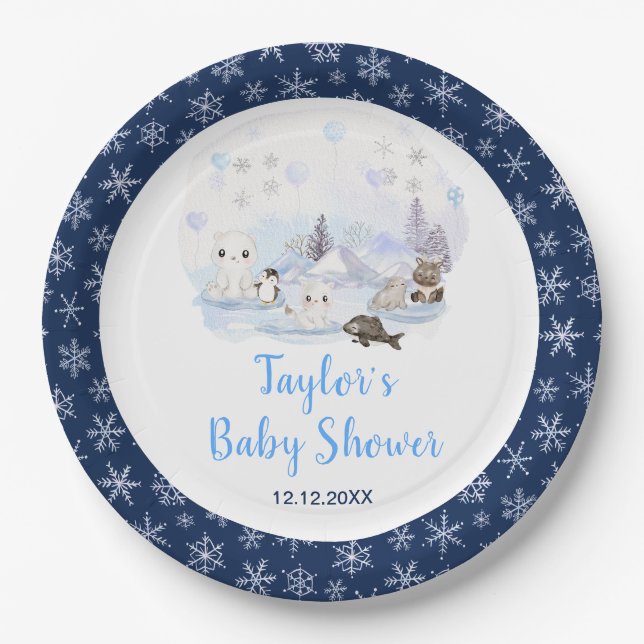 Assiettes En Carton Winter Wonderland Arctic Animals Baby Shower (Devant)