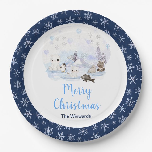 Assiettes En Carton Winter Wonderland Arctic Animals Merry Christmas (Devant)