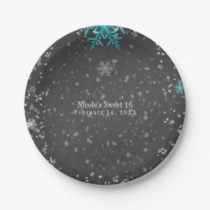Assiettes En Carton Winter Wonderland Chalk Turquoise & Purple Custom