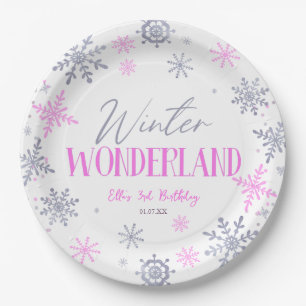 Assiettes En Carton Winter Wonderland Pink Snowflake fête d'anniversai