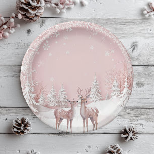 Assiettes En Carton Winter Wonderland Plaques d'anniversaire   Rose et