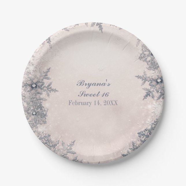 Assiettes En Carton Winter Wonderland Snowflakes Cream Elegance Party (Devant)