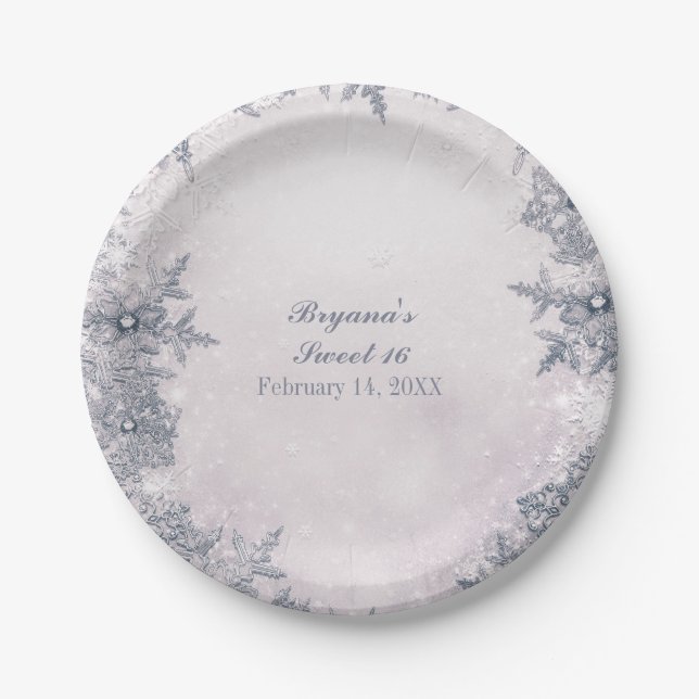 Assiettes En Carton Winter Wonderland Snowflakes White Elegant Party (Devant)