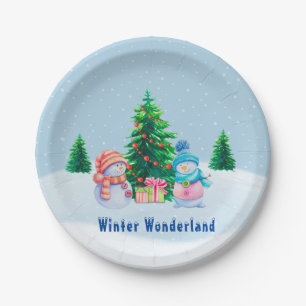 Assiettes En Carton Winter Wonderland Snowmen Plaque en papier