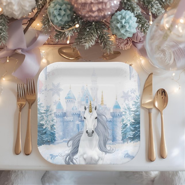 Assiettes En Carton Winter Wonderland Unicorn Magical `Snow (Créateur téléchargé)