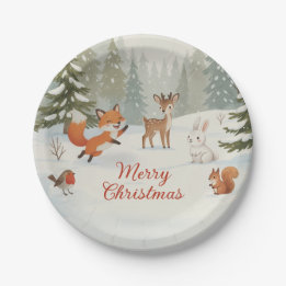 Assiettes En Carton Winter Woodland Merry Christmas Forest Animals