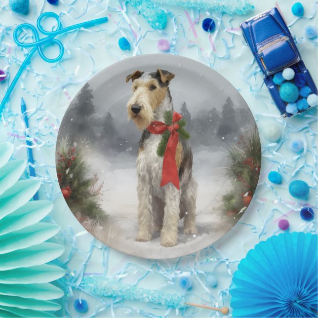 Assiettes En Carton Wirefox Terrier Chien de Noël de neige (Fête)
