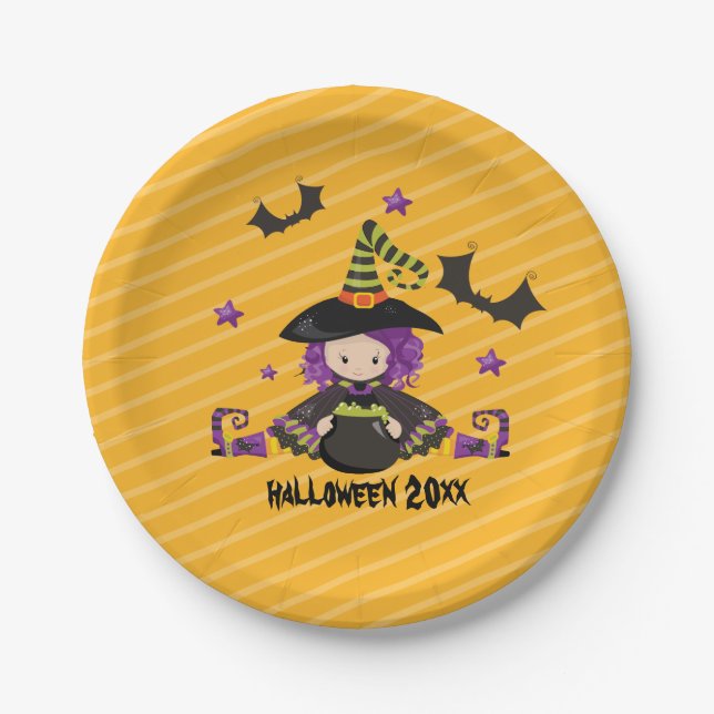 Assiettes En Carton Witch Cauldron Bats Halloween Enfants Halloween Pa (Devant)