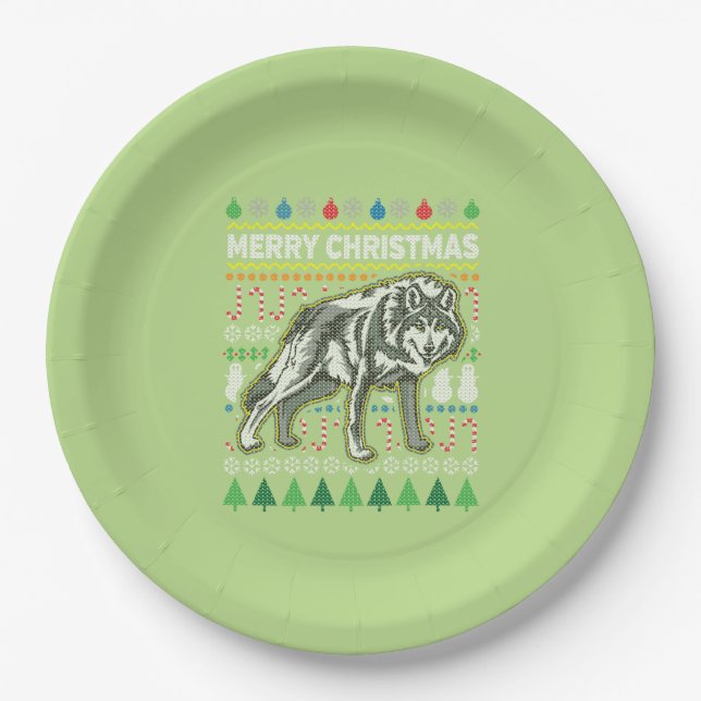 Assiettes En Carton Wolf Ugly Christmas Sweat Wildlife Series (Devant)