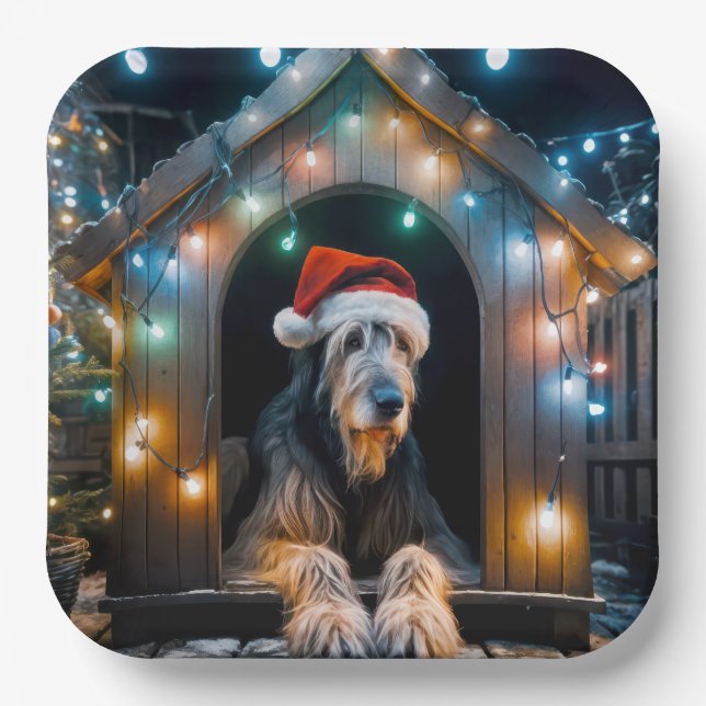 Assiettes En Carton Wolfhound irlandais de Noël dans une niche (Recto)