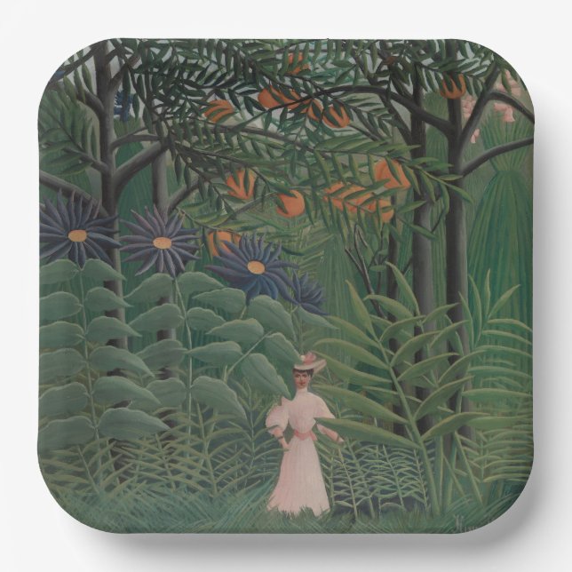 Assiettes En Carton Woman Walking in an Exotic Forest, Henri Rousseau (Recto)