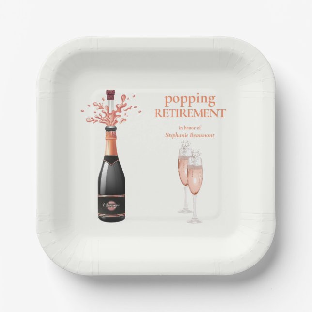Assiettes En Carton Woman's Elegant Popping Champagne Retirement (Recto)