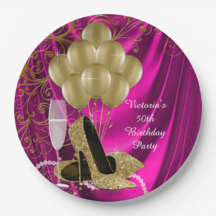 Assiettes En Carton Womans Hot rose or Anniversaire Plaques papier