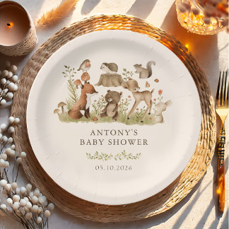 Assiettes En Carton Woodland Animals Baby Shower Paper Plate