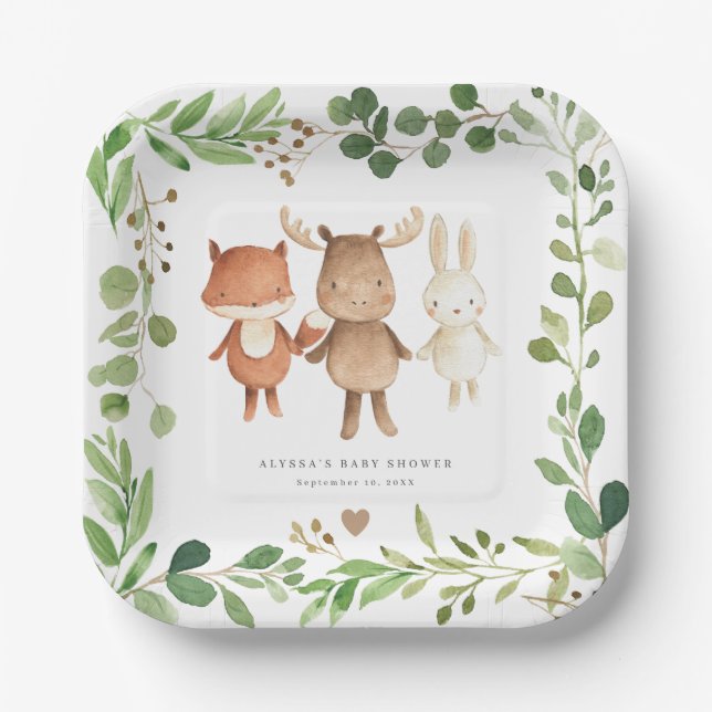 Assiettes En Carton Woodland Animals Baby Shower Paper Plates (Recto)