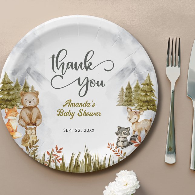 Assiettes En Carton Woodland Animals Baby Shower Thank You (Créateur téléchargé)