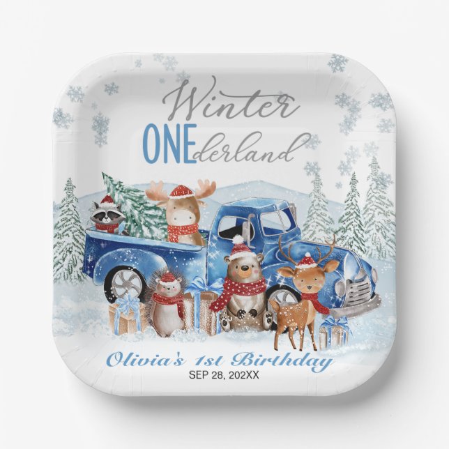 Assiettes En Carton Woodland Animals Truck ONEderland 1st Birthday (Recto)