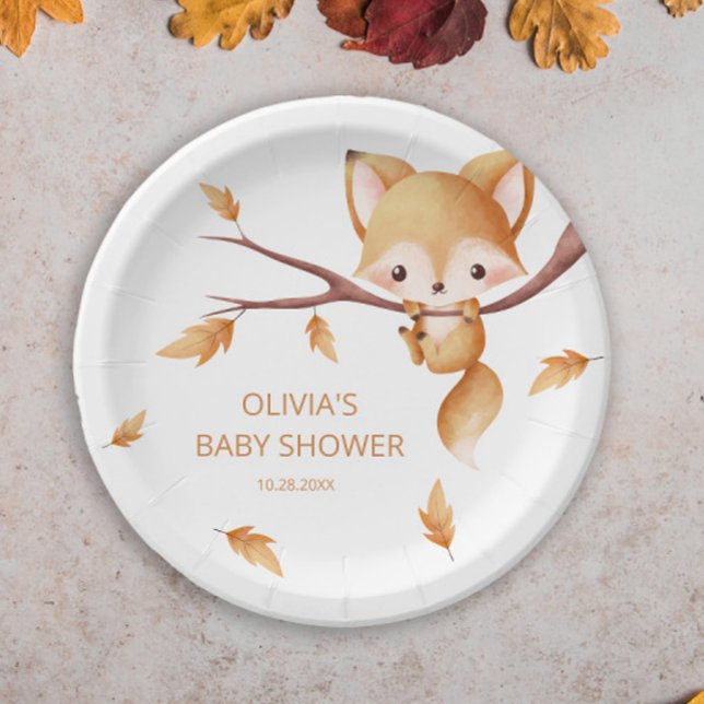 Assiettes En Carton Woodland Autumn Baby Fox Baby shower (Créateur téléchargé)