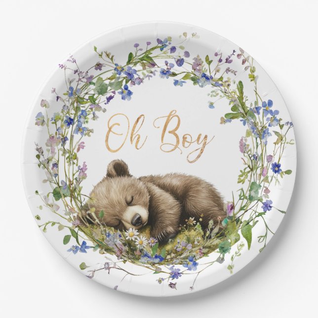 Assiettes En Carton Woodland Baby Bear Baby Shower Paper Plate (Devant)