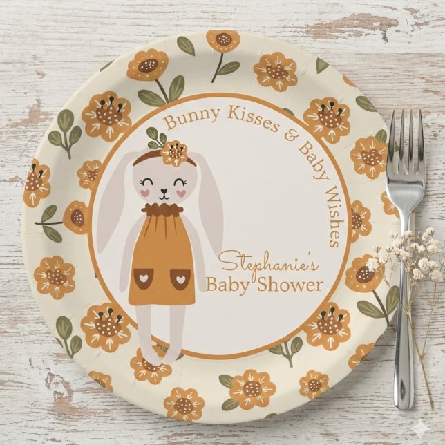 Assiettes En Carton Woodland Boho Bunny Baby Shower (Boho bunny woodland baby shower plate)