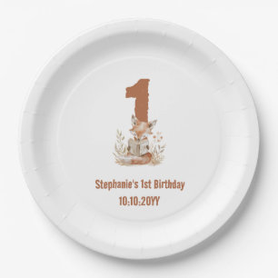Assiettes En Carton Woodland Fox Lire un livre 1er anniversaire fête