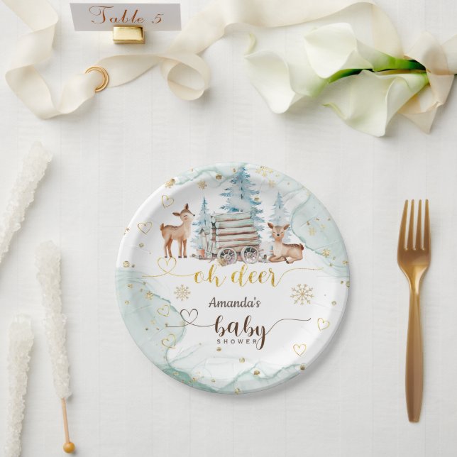 Assiettes En Carton Woodland Oh Deer Baby shower de neige (Mariage)